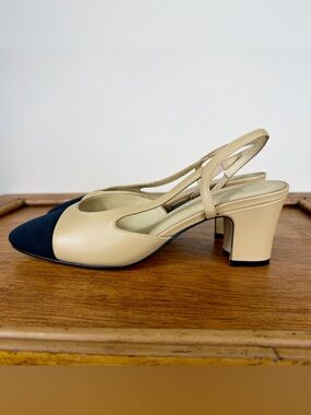 NEW Kaitlyn Pan Women’s Two Tone Block Heel Slingback Sandals Size 9 Tan Black